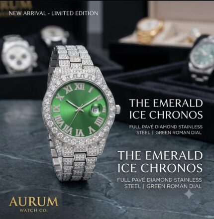 Aurum Emerald Ice Chronos – Diamond-Set Green Dial Luxury Watch